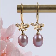 Bông Tai Tua Rua Ngọc Trai Tự Nhiên Mặt Nơ Đính Đá Zircon MADAME HIEN PEARLS Cho Nữ BTG111