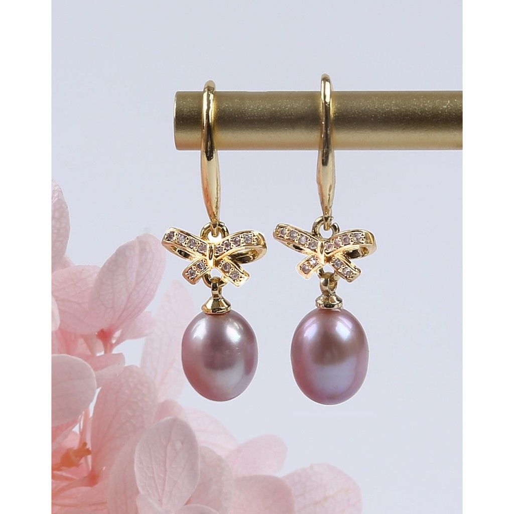 Bông Tai Tua Rua Ngọc Trai Tự Nhiên Mặt Nơ Đính Đá Zircon MADAME HIEN PEARLS Cho Nữ BTG111