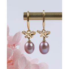 Bông Tai Tua Rua Ngọc Trai Tự Nhiên Mặt Nơ Đính Đá Zircon MADAME HIEN PEARLS Cho Nữ BTG111