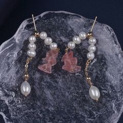 Bông Tai Ngọc Trai Thả 2 Dây Tua Rua Pha Lê Dâu Tây MADAME HIEN PEARLS Cho Nữ BTG118