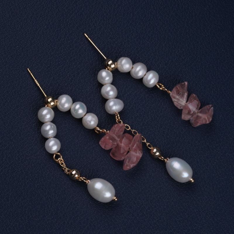 Bông Tai Ngọc Trai Thả 2 Dây Tua Rua Pha Lê Dâu Tây MADAME HIEN PEARLS Cho Nữ BTG118