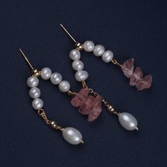 Bông Tai Ngọc Trai Thả 2 Dây Tua Rua Pha Lê Dâu Tây MADAME HIEN PEARLS Cho Nữ BTG118