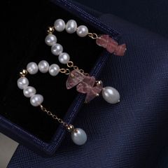 Bông Tai Ngọc Trai Thả 2 Dây Tua Rua Pha Lê Dâu Tây MADAME HIEN PEARLS Cho Nữ BTG118