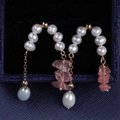 Bông Tai Ngọc Trai Thả 2 Dây Tua Rua Pha Lê Dâu Tây MADAME HIEN PEARLS Cho Nữ BTG118