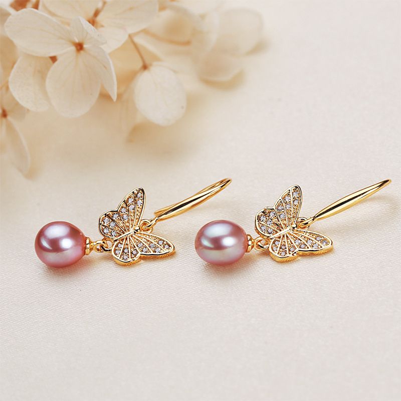 Bông Tai Ngọc Trai Tự Nhiên Tua Rua Bướm Đính Đá Zircon MADAME HIEN PEARLS Sang Trọng Cho Nữ BTG120