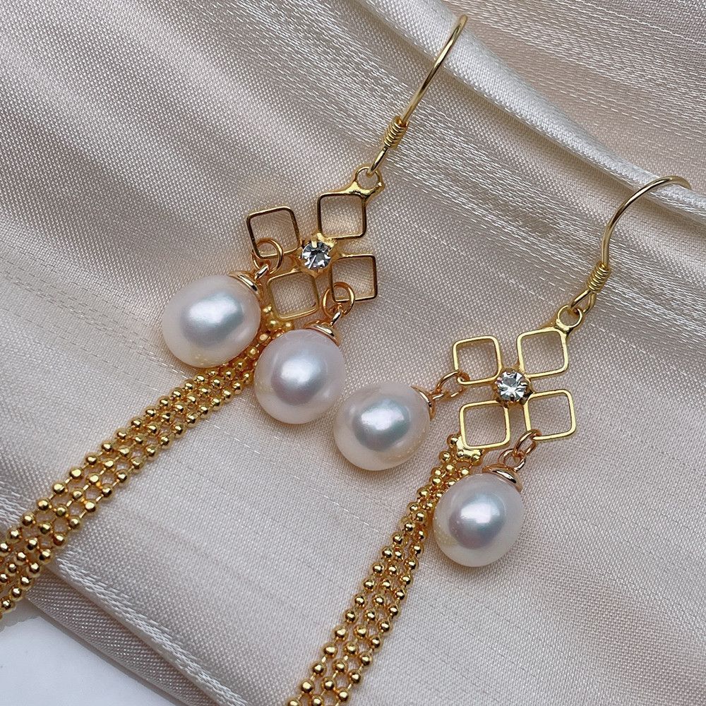 Bông Tai Ngọc Trai Tự Nhiên Tua Rua Phong Cách Thổ Dân MADAME HIEN PEARLS Cho Nữ BTG122