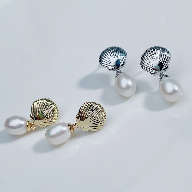 Bông Tai Ngọc Trai Tự Nhiên Tua Rua Mặt Sò Đáng Yêu MADAME HIEN PEARLS Cho Nữ BTG133