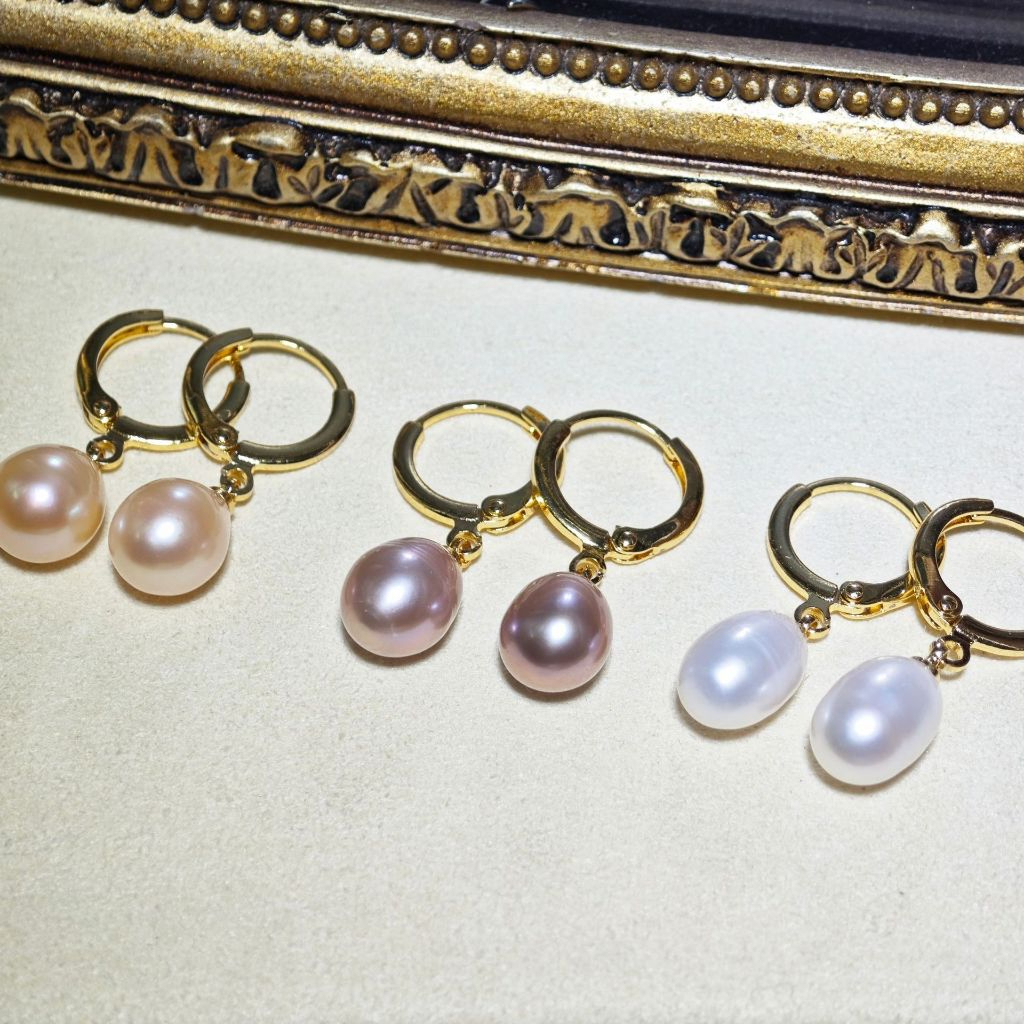 Bông Tai Ngọc Trai Tự Nhiên Hạt Gạo Khoá Tròn Tối Giản MADAME HIEN PEARLS Cho Nữ BTG141