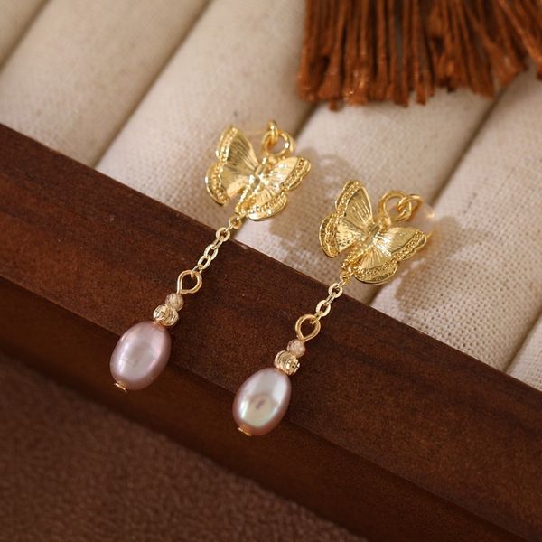 Bông Tai Tua Rua Ngọc Trai Tự Nhiên Hạt Gạo Mặt Bướm 3D MADAME HIEN PEARLS Nữ Tính BTG153