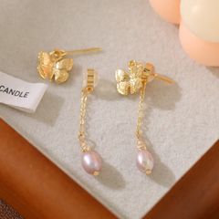 Bông Tai Tua Rua Ngọc Trai Tự Nhiên Hạt Gạo Mặt Bướm 3D MADAME HIEN PEARLS Nữ Tính BTG153