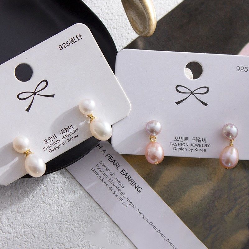 Bông Tai Bạc 925 Mạ vàng Đính Ngọc Trai Giọt Nước Thời Trang Cho Nữ BTG033TR