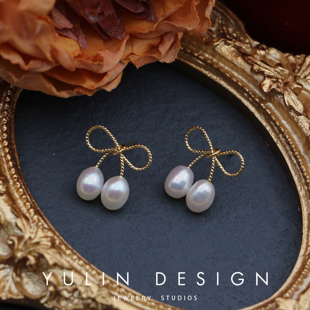 Bông tay Ngọc Trai Tự Nhiên Hình Nơ 2 hạt giọt nước cho nữ BTG039