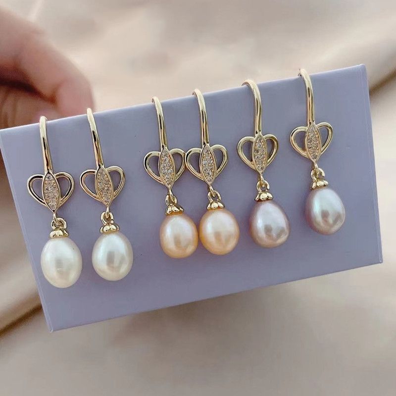 Bông Tai Ngọc Trai Nước Ngọt Tự Nhiên Khảm Hình Trái Tim MADAME HIEN PEARLS Cho Nữ BTG041
