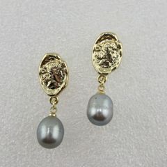 Bông Tai Ngọc Trai Tự Nhiên Mặt Gồ Ghề Phá Cách Độc Đáo BTG048B