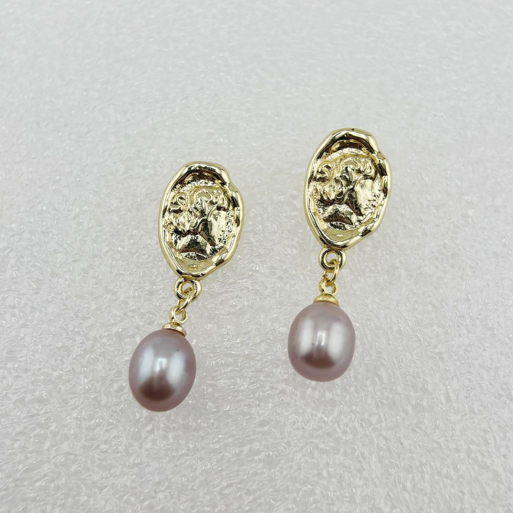 Bông Tai Ngọc Trai Tự Nhiên Mặt Gồ Ghề Phá Cách Độc Đáo BTG048B