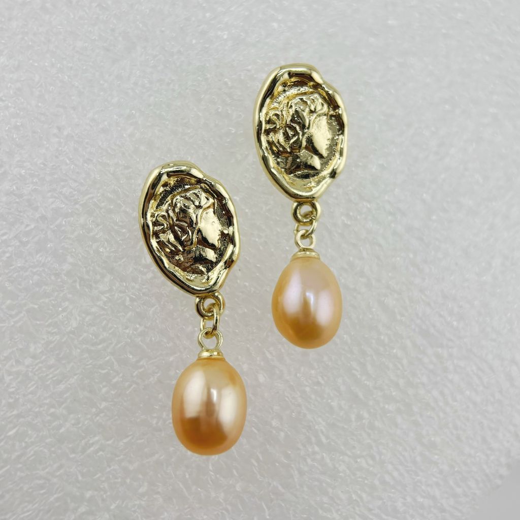 Bông Tai Ngọc Trai Tự Nhiên Mặt Gồ Ghề Phá Cách Độc Đáo BTG048B