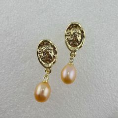 Bông Tai Ngọc Trai Tự Nhiên Mặt Gồ Ghề Phá Cách Độc Đáo BTG048B