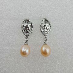 Bông Tai Ngọc Trai Tự Nhiên Mặt Gồ Ghề Phá Cách Độc Đáo BTG048A