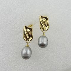 Bông Tai Ngọc Trai Tự Nhiên Mặt Gồ Ghề Phá Cách Độc Đáo BTG048D