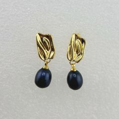 Bông Tai Ngọc Trai Tự Nhiên Mặt Gồ Ghề Phá Cách Độc Đáo BTG048D