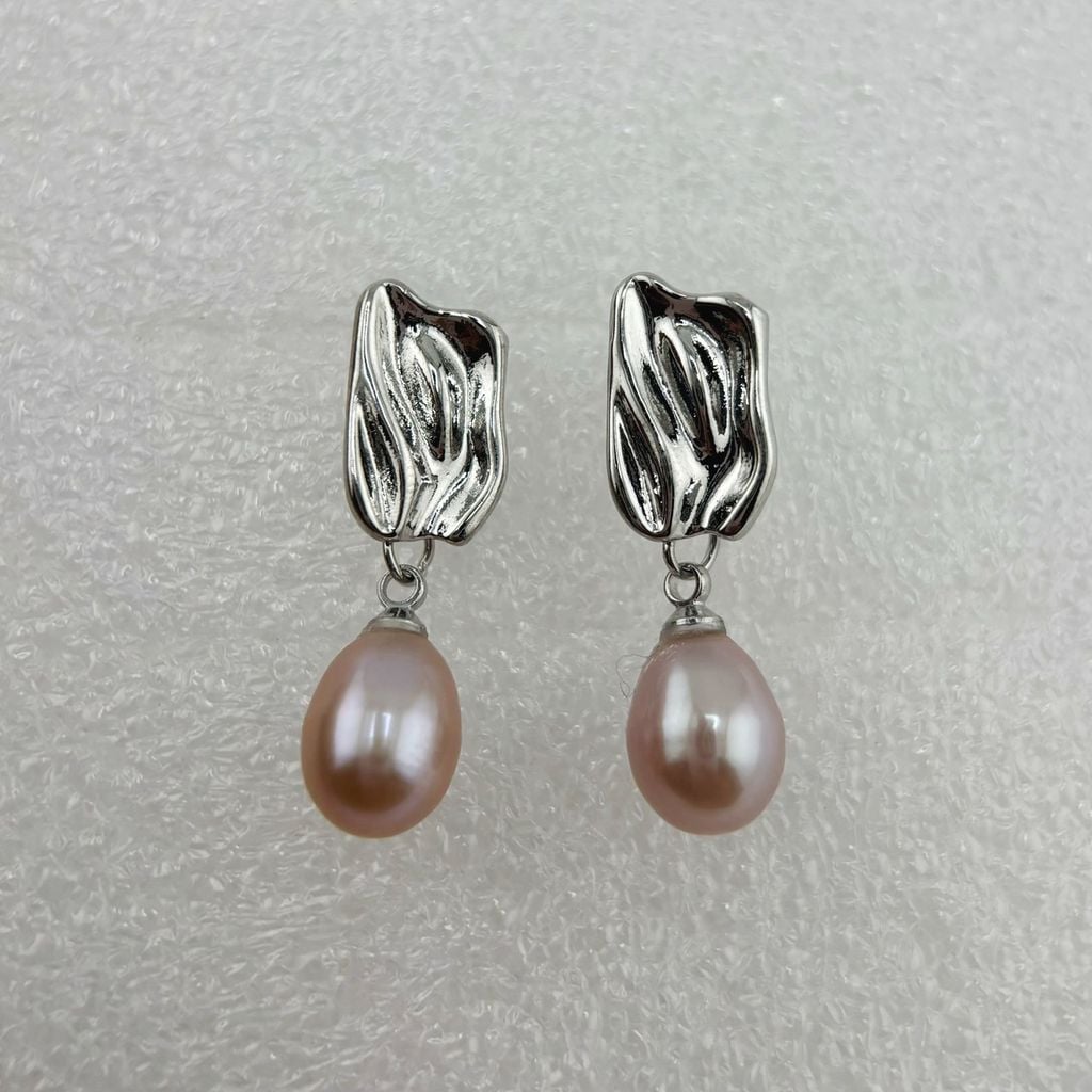 Bông Tai Ngọc Trai Tự Nhiên Mặt Gồ Ghề Phá Cách Độc Đáo BTG048C