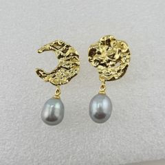 Bông Tai Ngọc Trai Tự Nhiên Mặt Gồ Ghề Phá Cách Độc Đáo BTG048F