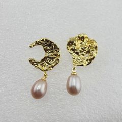 Bông Tai Ngọc Trai Tự Nhiên Mặt Gồ Ghề Phá Cách Độc Đáo BTG048F