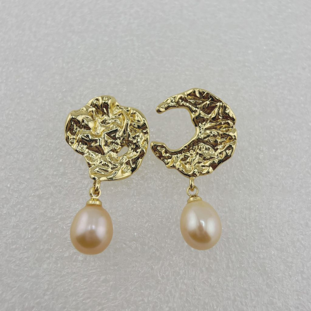 Bông Tai Ngọc Trai Tự Nhiên Mặt Gồ Ghề Phá Cách Độc Đáo BTG048F