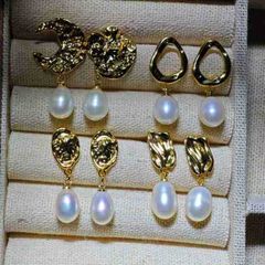 Bông Tai Ngọc Trai Tự Nhiên Mặt Gồ Ghề Phá Cách Độc Đáo BTG048B