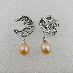 Bông Tai Ngọc Trai Tự Nhiên Mặt Gồ Ghề Phá Cách Độc Đáo BTG048E
