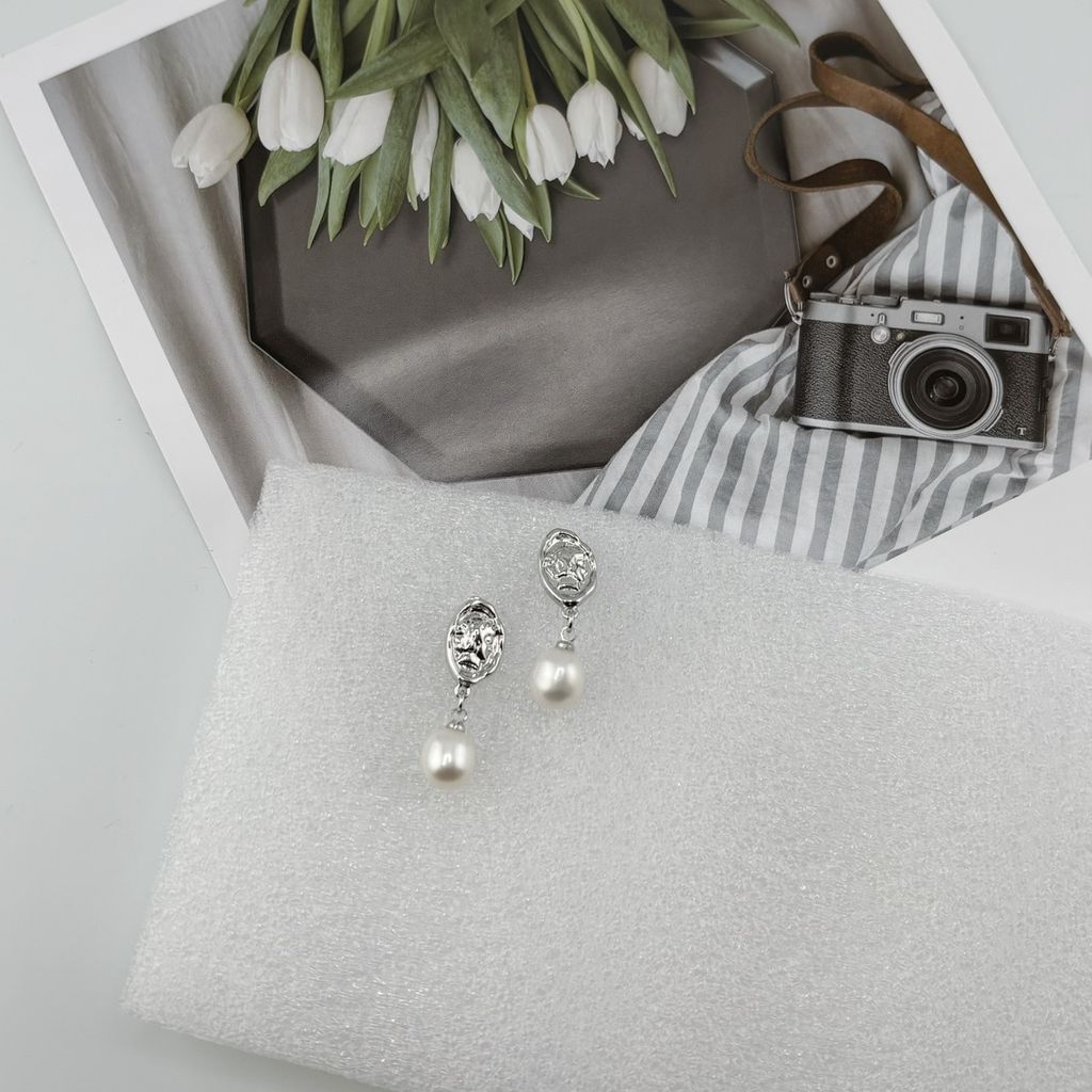 Bông Tai Ngọc Trai Tự Nhiên Mặt Gồ Ghề Phá Cách Độc Đáo BTG048A