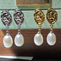 Bông Tai Ngọc Trai Tự Nhiên Mặt Gồ Ghề Phá Cách Độc Đáo BTG048B