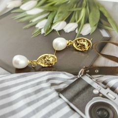 Bông Tai Ngọc Trai Tự Nhiên Mặt Gồ Ghề Phá Cách Độc Đáo BTG048B