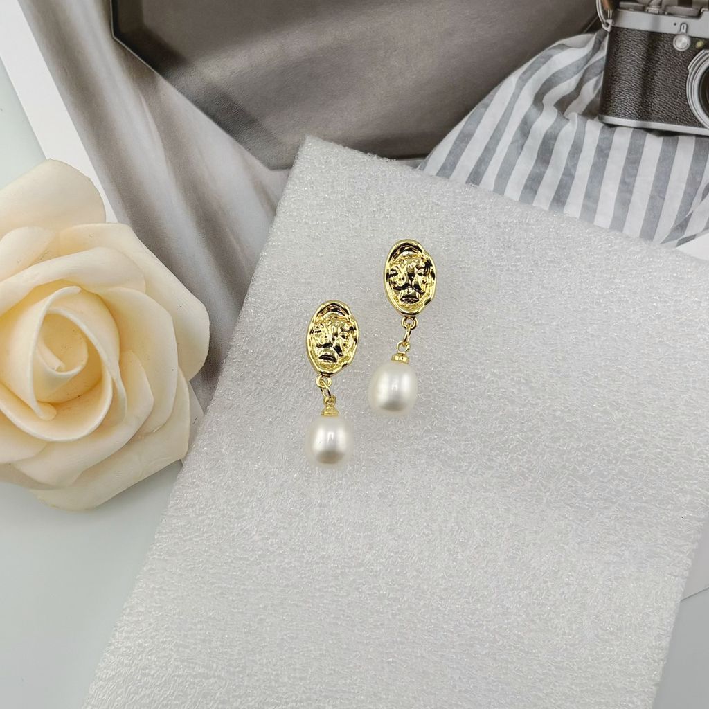 Bông Tai Ngọc Trai Tự Nhiên Mặt Gồ Ghề Phá Cách Độc Đáo BTG048B