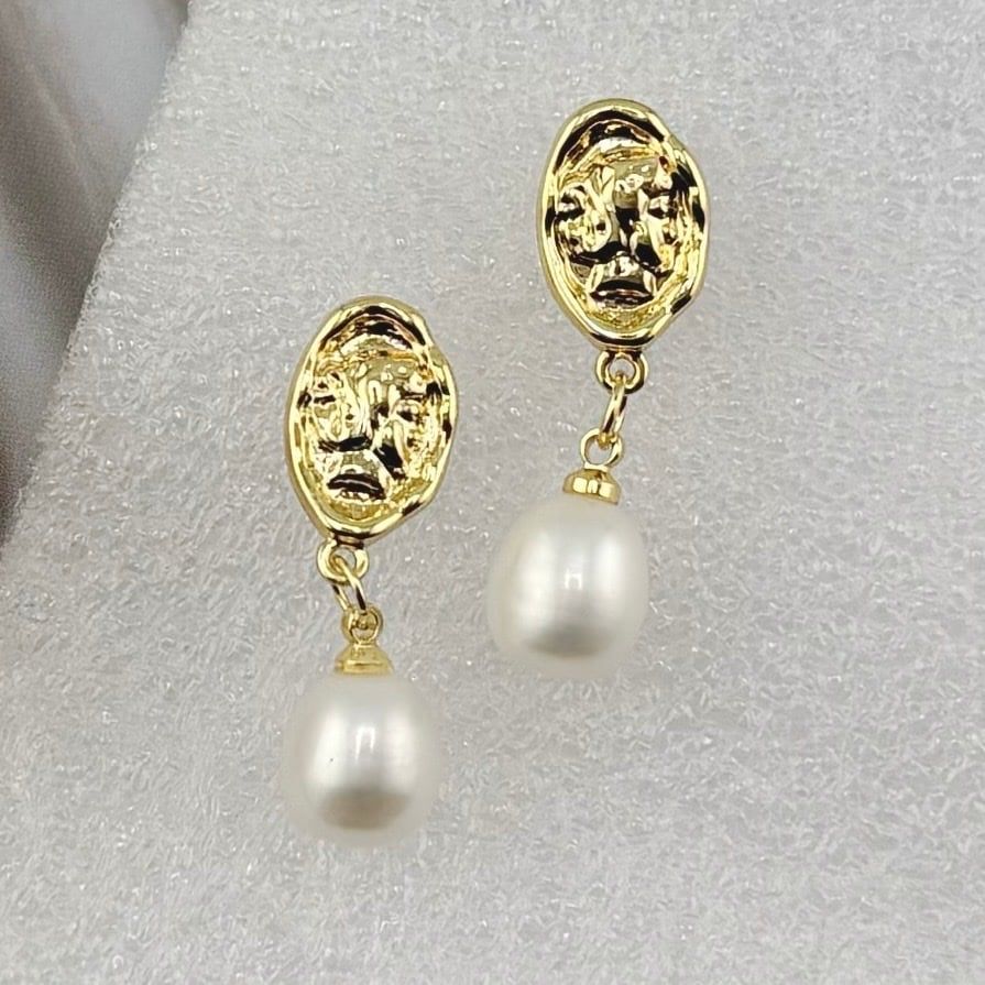 Bông Tai Ngọc Trai Tự Nhiên Mặt Gồ Ghề Phá Cách Độc Đáo BTG048B