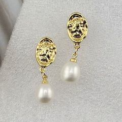 Bông Tai Ngọc Trai Tự Nhiên Mặt Gồ Ghề Phá Cách Độc Đáo BTG048B