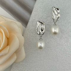 Bông Tai Ngọc Trai Tự Nhiên Mặt Gồ Ghề Phá Cách Độc Đáo BTG048C