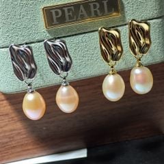 Bông Tai Ngọc Trai Tự Nhiên Mặt Gồ Ghề Phá Cách Độc Đáo BTG048C