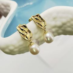 Bông Tai Ngọc Trai Tự Nhiên Mặt Gồ Ghề Phá Cách Độc Đáo BTG048D