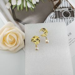 Bông Tai Ngọc Trai Tự Nhiên Mặt Gồ Ghề Phá Cách Độc Đáo BTG048F