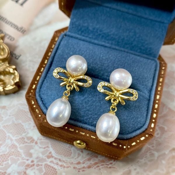 Bông Tai Ngọc Trai Tự Nhiên Phong Cách Cổ Điển MADAME HIEN PEARLS BTG067