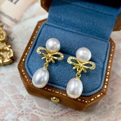 Bông Tai Ngọc Trai Tự Nhiên Phong Cách Cổ Điển MADAME HIEN PEARLS BTG067