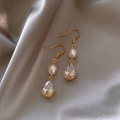 Bông Tai Ngọc Trai Tự Nhiên Đính Đá Zircon Tua Rua Giọt Nước MADAME HIEN PEARLS Thời Trang Nữ BTG087
