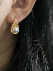 Bông Tai Ngọc Trai Tự Nhiên Dáng Tổ Chim Vàng Golden Nest MADAME HIEN PEARLS BTN107