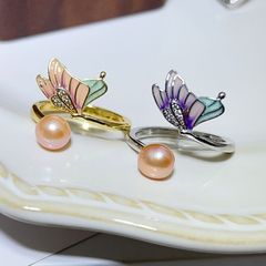 Nhẫn Ngọc Trai Tự Nhiên Mặt Bướm Đa Sắc Màu Điệu Đà MADAME HIEN PEARLS Cho Nữ NN108