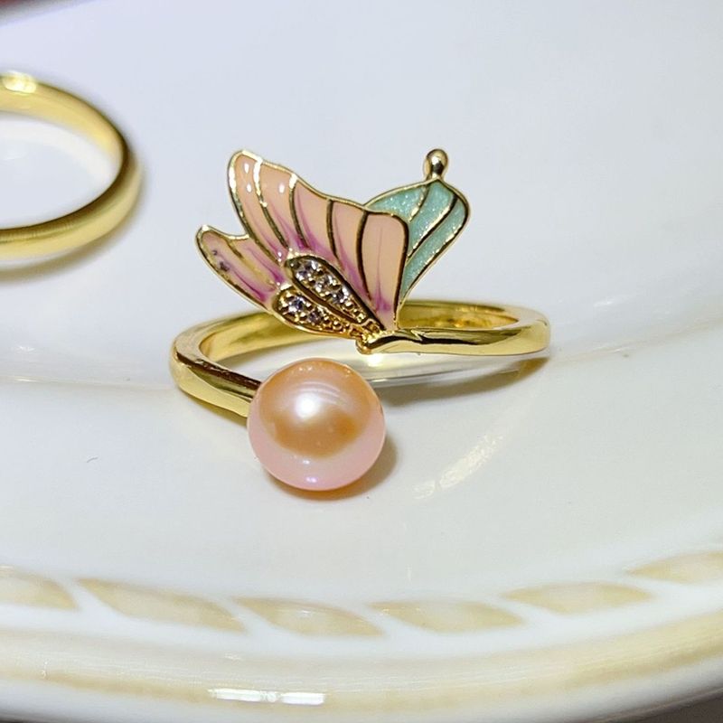 Nhẫn Ngọc Trai Tự Nhiên Mặt Bướm Đa Sắc Màu Điệu Đà MADAME HIEN PEARLS Cho Nữ NN108