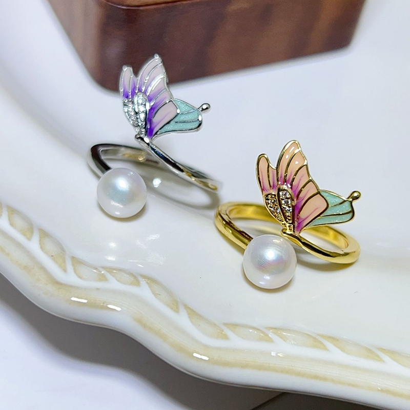 Nhẫn Ngọc Trai Tự Nhiên Mặt Bướm Đa Sắc Màu Điệu Đà MADAME HIEN PEARLS Cho Nữ NN108