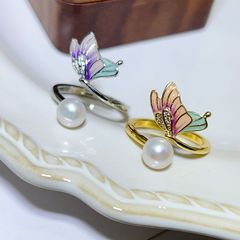 Nhẫn Ngọc Trai Tự Nhiên Mặt Bướm Đa Sắc Màu Điệu Đà MADAME HIEN PEARLS Cho Nữ NN108