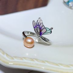 Nhẫn Ngọc Trai Tự Nhiên Mặt Bướm Đa Sắc Màu Điệu Đà MADAME HIEN PEARLS Cho Nữ NN108