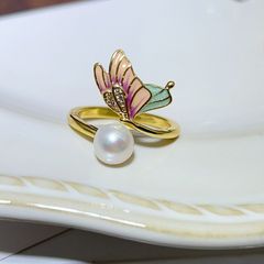 Nhẫn Ngọc Trai Tự Nhiên Mặt Bướm Đa Sắc Màu Điệu Đà MADAME HIEN PEARLS Cho Nữ NN108